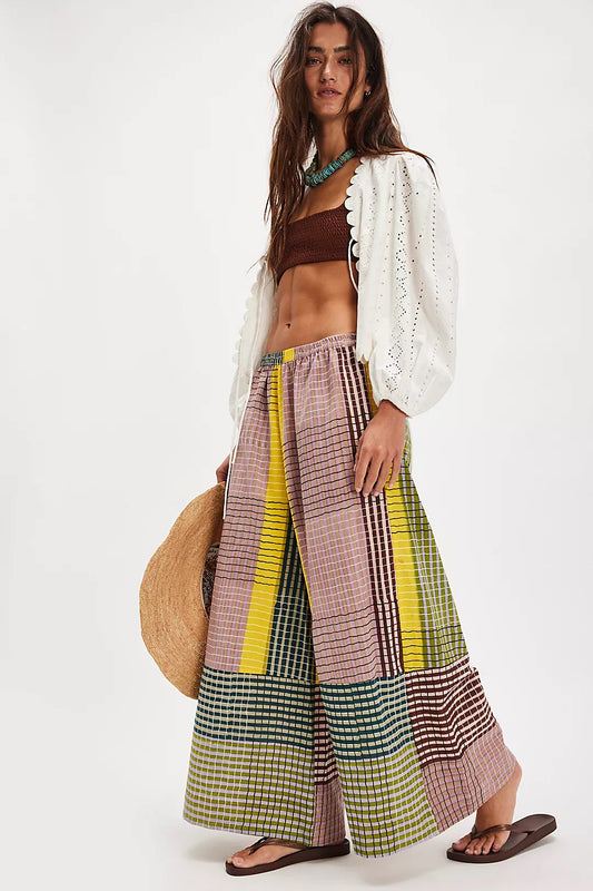 NWT Rujuta Sheth Free People Artisinal Austin Multicolor Wide Leg Pants Sz S