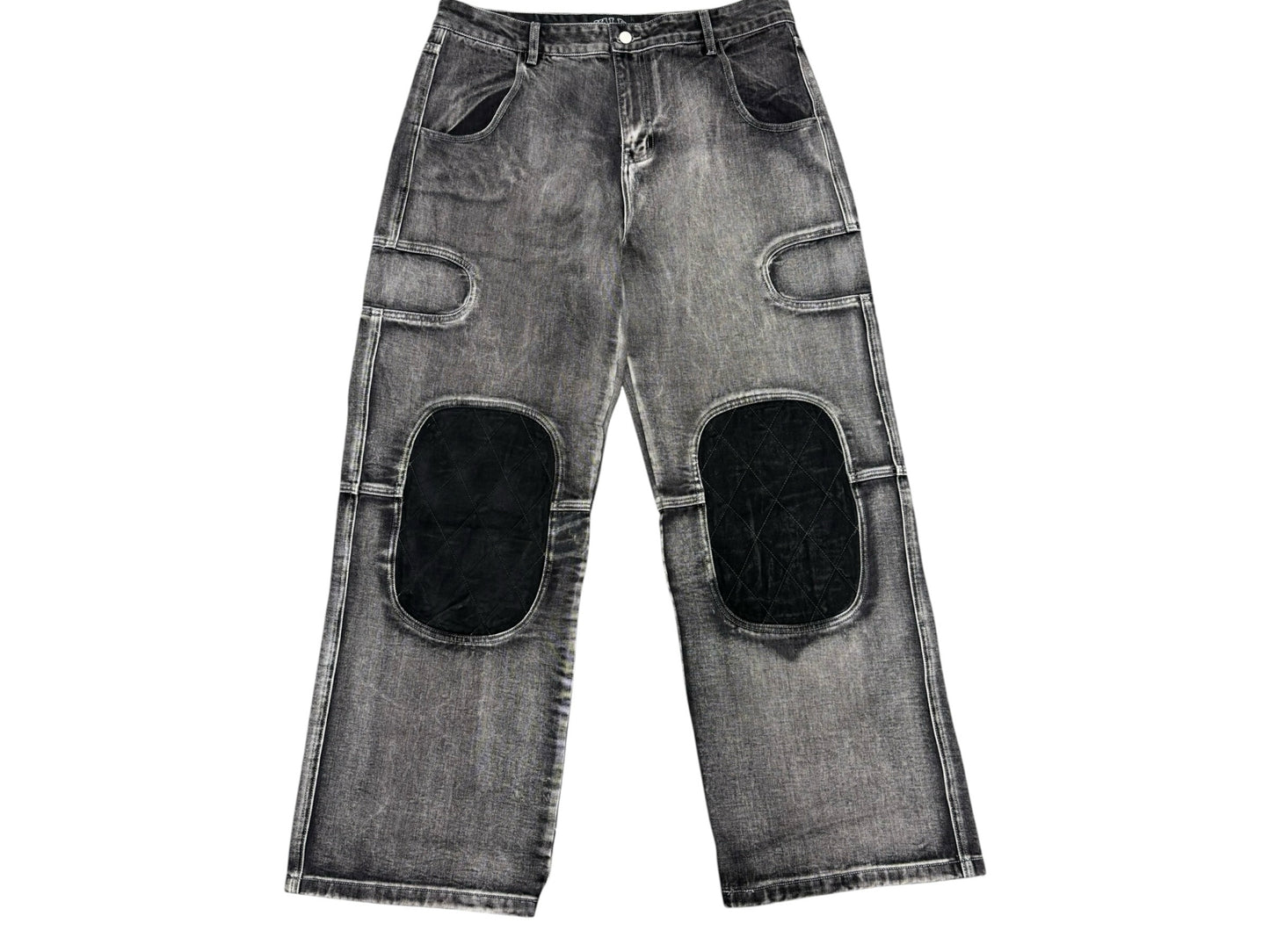 NWT Vale Forever Mns Sz 40 Faded Gray Quilted Knee Wide Leg Jeans Oversize Denim