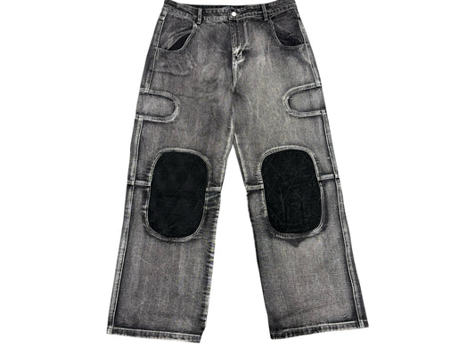 NWT Vale Forever Mns Sz 40 Faded Gray Quilted Knee Wide Leg Jeans Oversize Denim