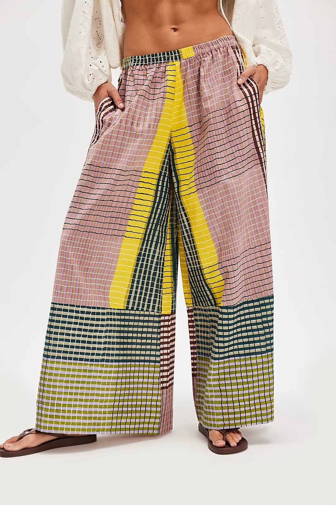 NWT Rujuta Sheth Free People Artisinal Austin Multicolor Wide Leg Pants Sz S