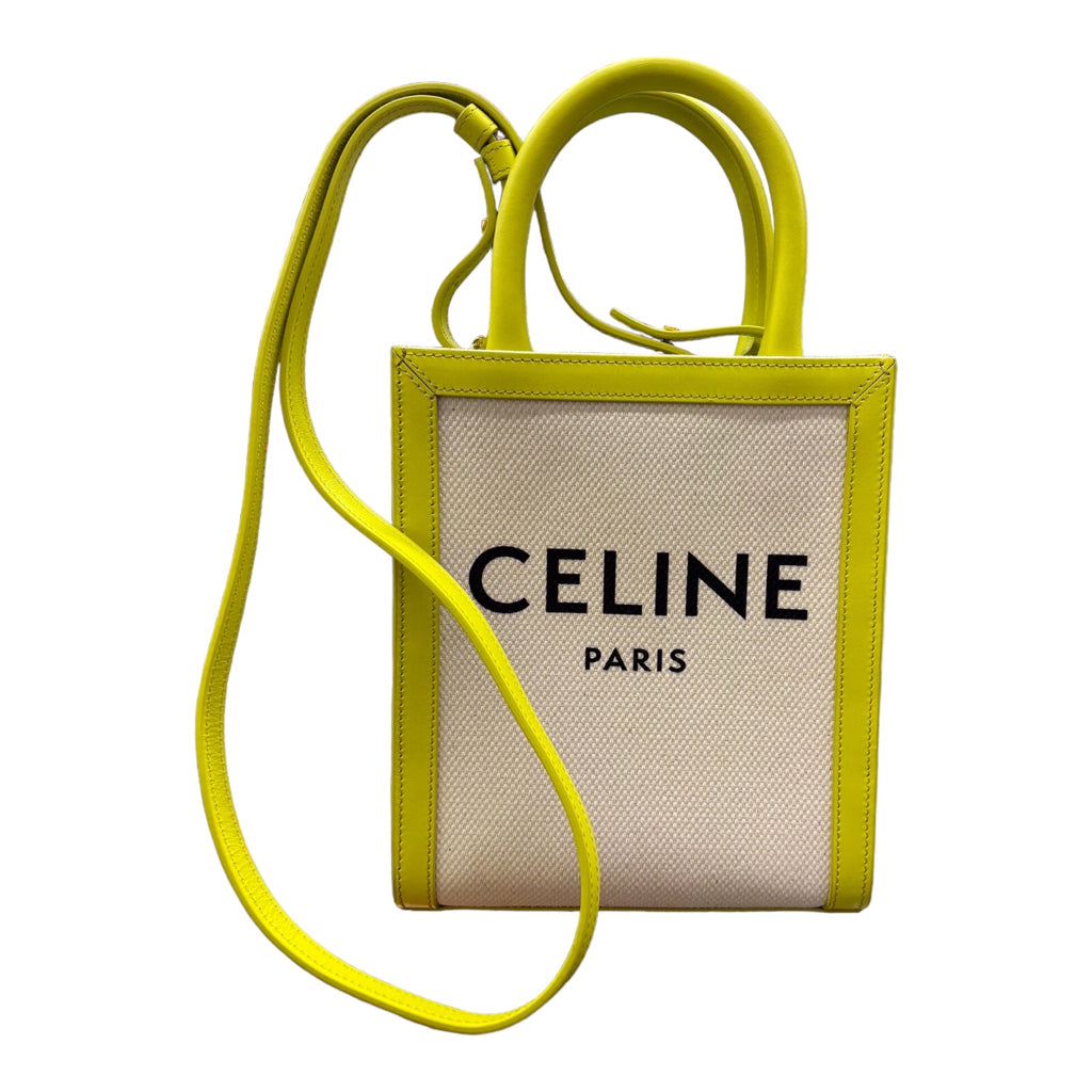 CELINE Mini Vertical Cabas Calfskin Canvas Shoulder Bag Lime Green