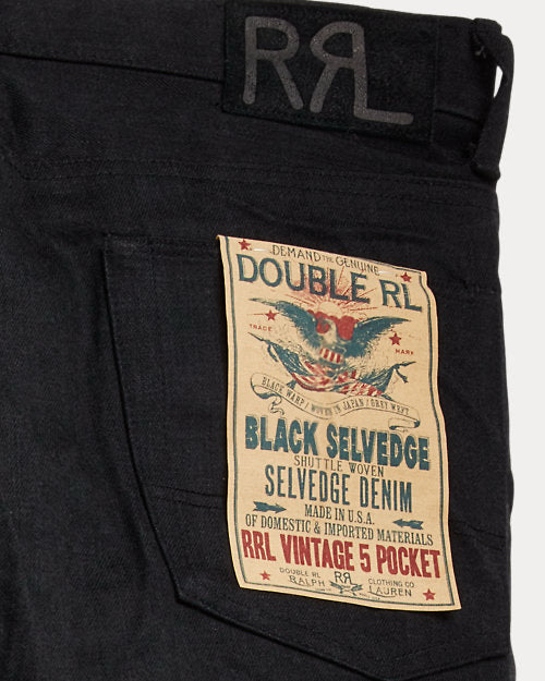 NWT RRL Ralph Lauren Double RRL Vintage 5-Pocket Black Selvedge Jean Mns 33 x 32