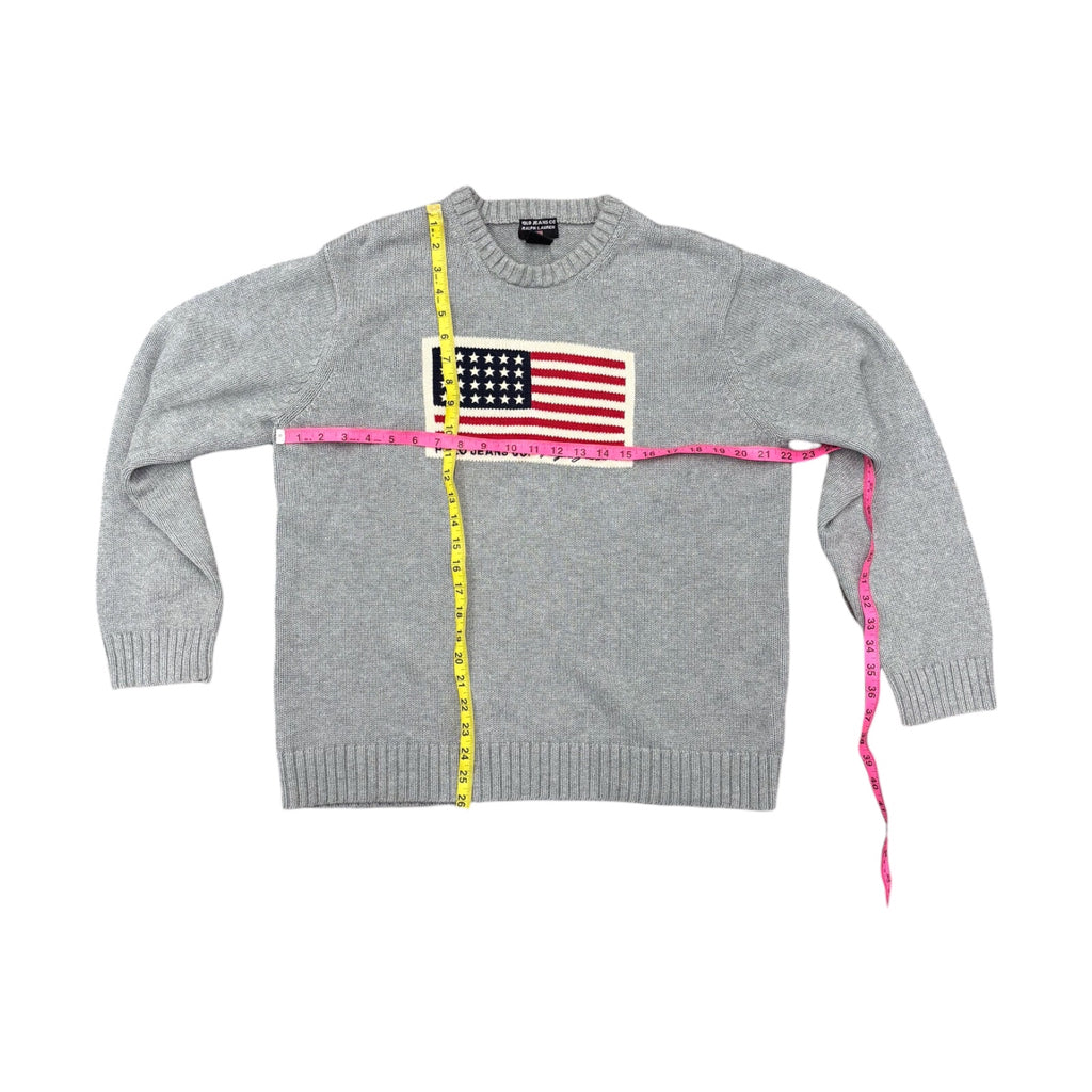 Polo Jeans Co Ralph Lauren Mens Y2k American Flag Gray Grey Knit Crewneck Pullover Sweater Sz L