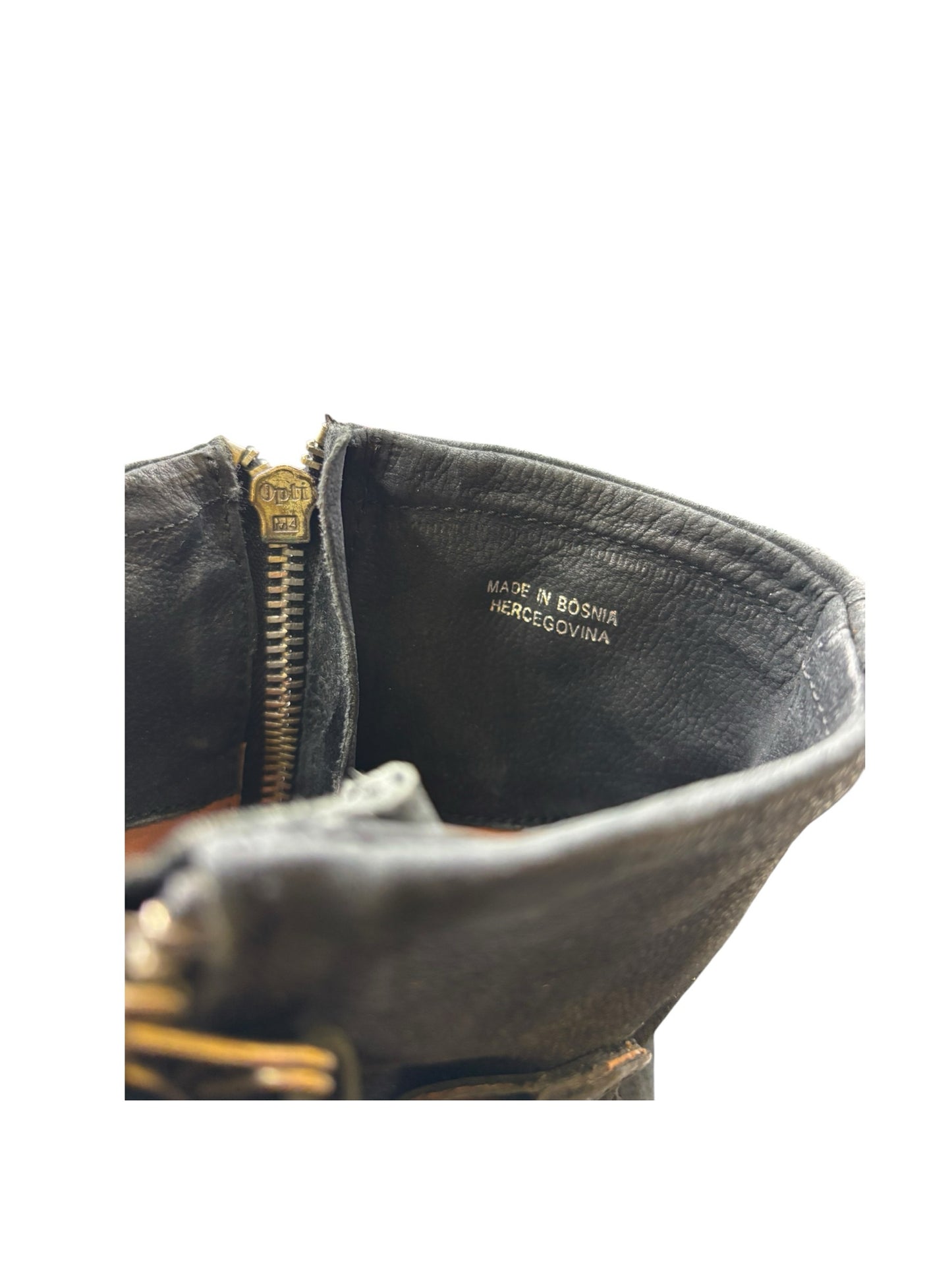 A.S.98 Archibald Black Leather Whipstitch Spur Back Strap Double Zipper Boot