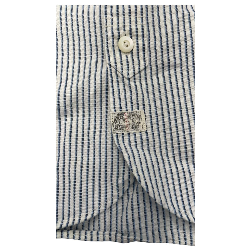 RRL Double RL Ralph Lauren White Blue Striped Long Sleeve Button Shirt Mens Sz M