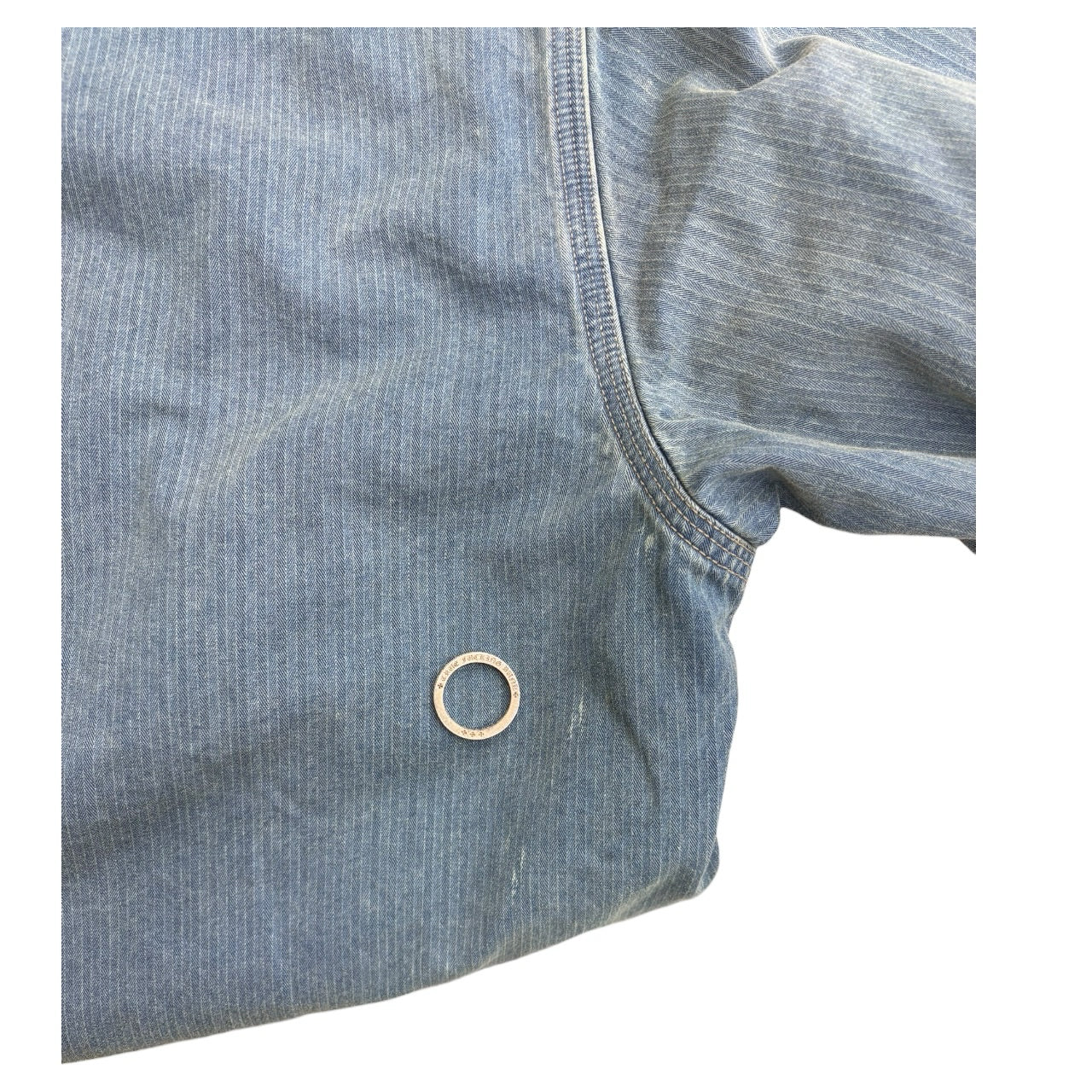 RRL Velvet Denim Pinstripe Fade Wash Blue Button Shirt Sz L