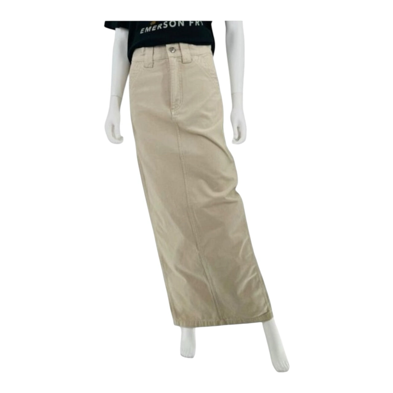 NWT Helsa Workwear Long Y2K Khaki Cream Cotton Casual Tan Maxi Skirt Sz S