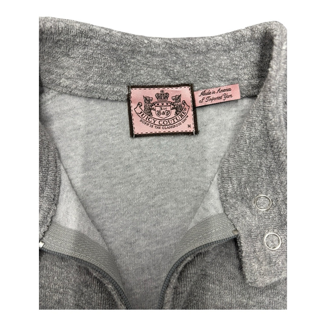 Vintage Juicy Couture Gray Velour Zip Up Biker Sweater Jacket Size M