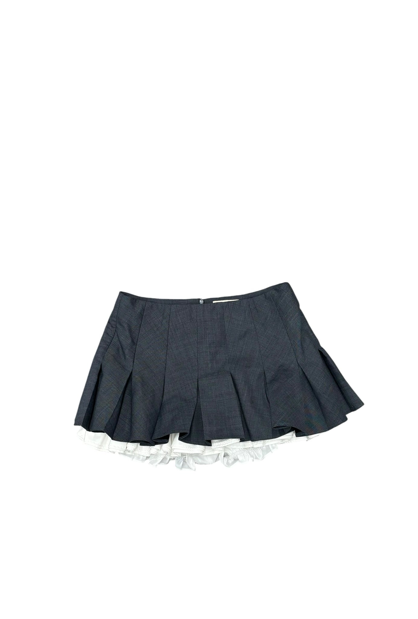Shushu/Tong Wmns Sz 12 Gray Ruffled Layered Pleated Poplin Trimmed Miniskirt