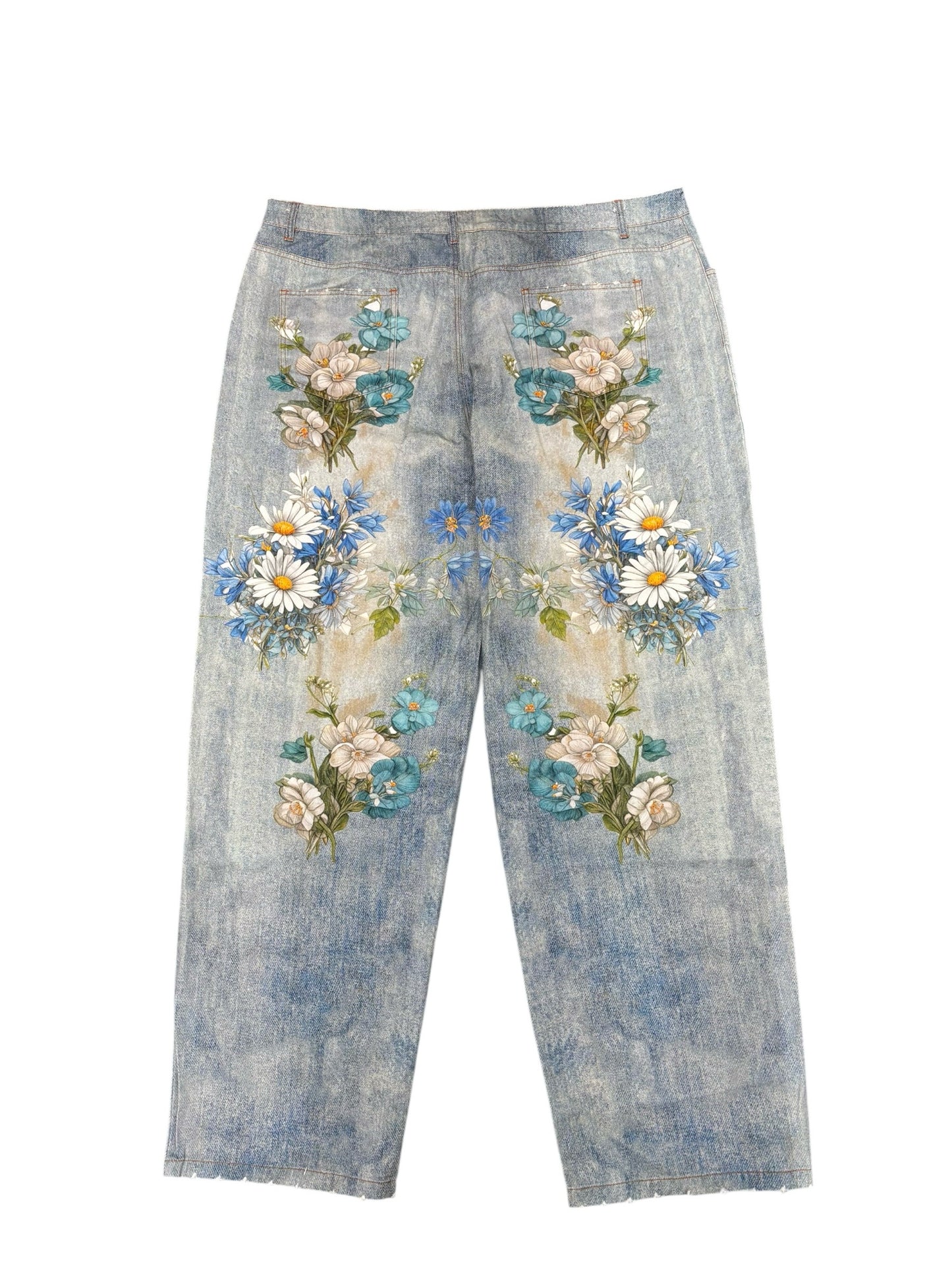 NWT Vale Forever Mns 40  Light Blue Garden Denim Jeans Floral Print Pants