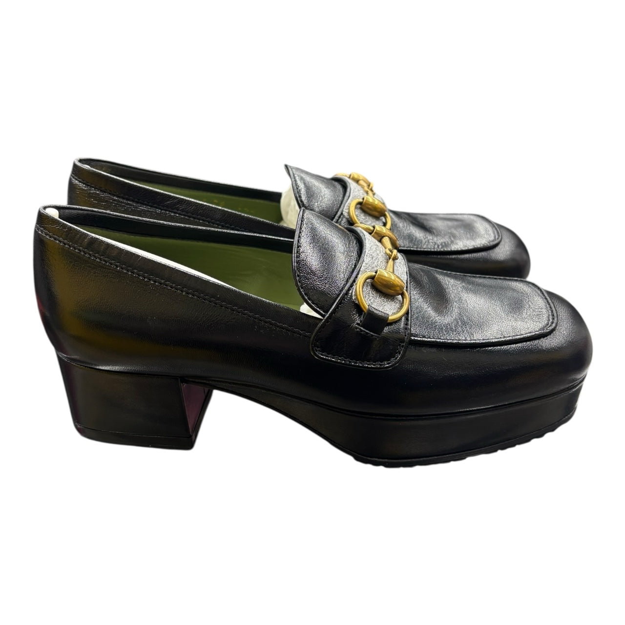 NWB Gucci Houdan 15 Black Horsebit Leather Platform Loafer Wm Sz 36 Block Heel