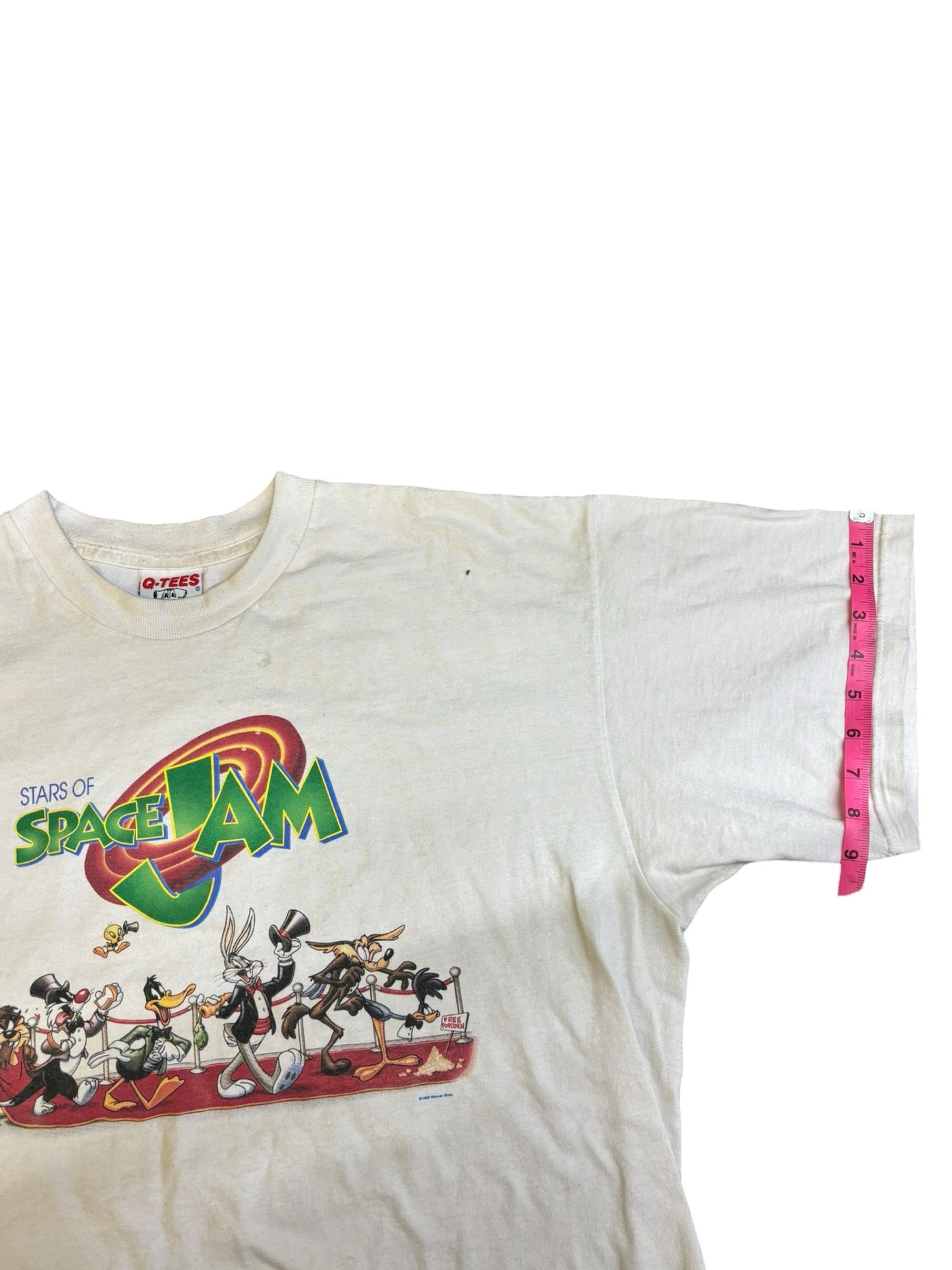 Vtg Q-Tees 1996 Looney Tunes Space Jam Promo SS White T-Shirt Mns Sz XL Warner B