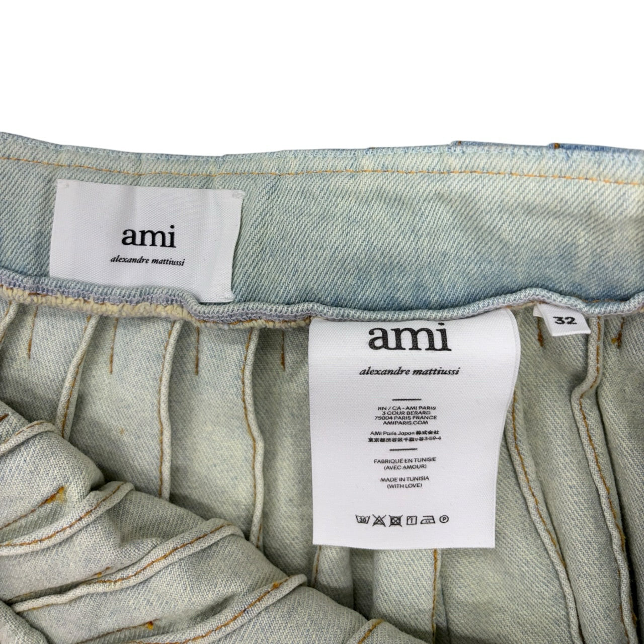 SS23 Ami Alexandre Mattiussi Pleated Denim Bleu Javel Mini Skirt Sz 32