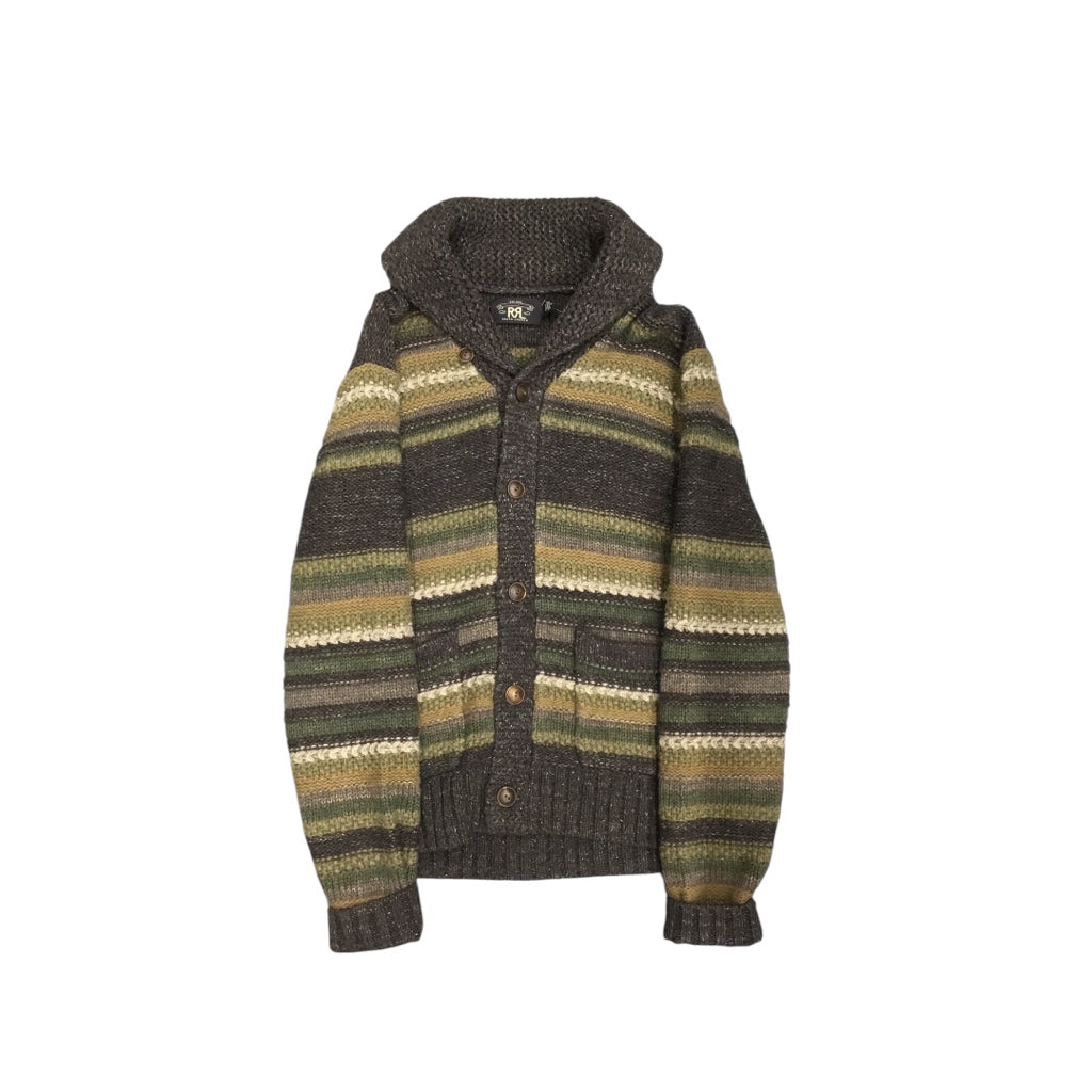 RRL Ralph Lauren Striped Knit Lambswool Wool Linen Silk Men Cardigan Size M