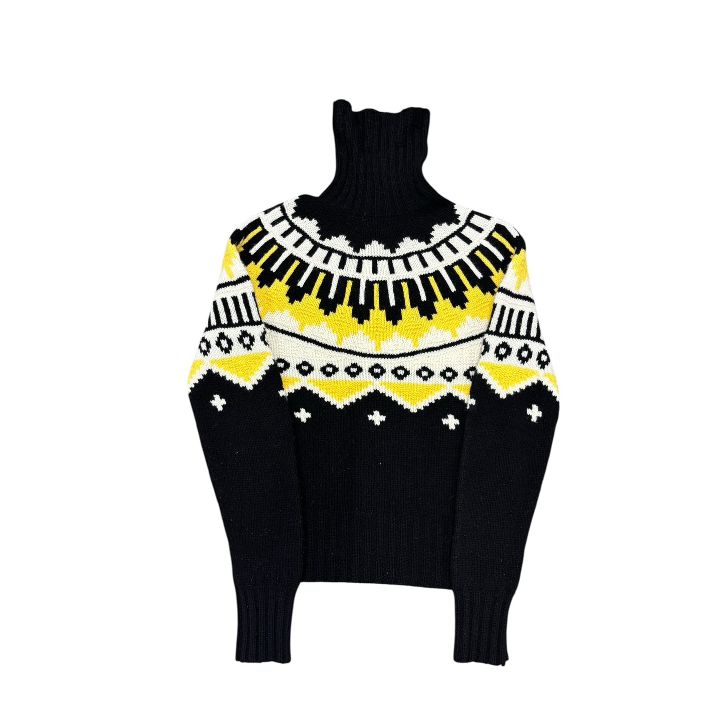 Ralph Lauren Vintage Black Tribal Wool Cashmere Hand Knit Women Sweater Sz M