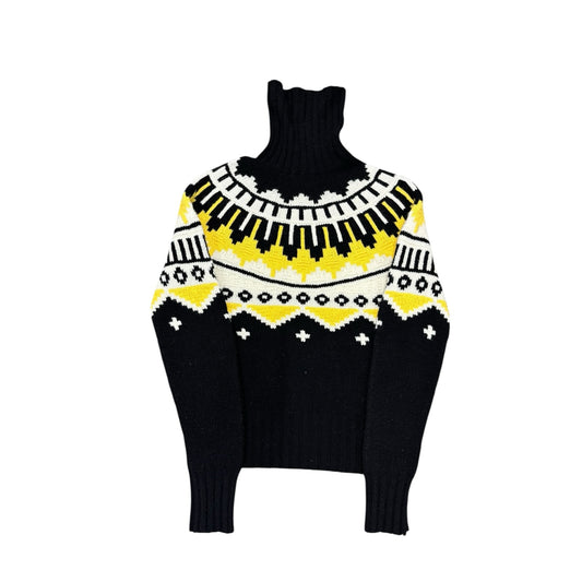 Ralph Lauren Vintage Black Tribal Wool Cashmere Hand Knit Women Sweater Sz M