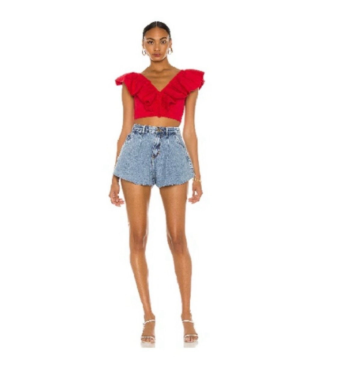 NWT Iorane x Revolve Light Wash Blue Jean Shorts Wmns Sz L Raw Cut Hem