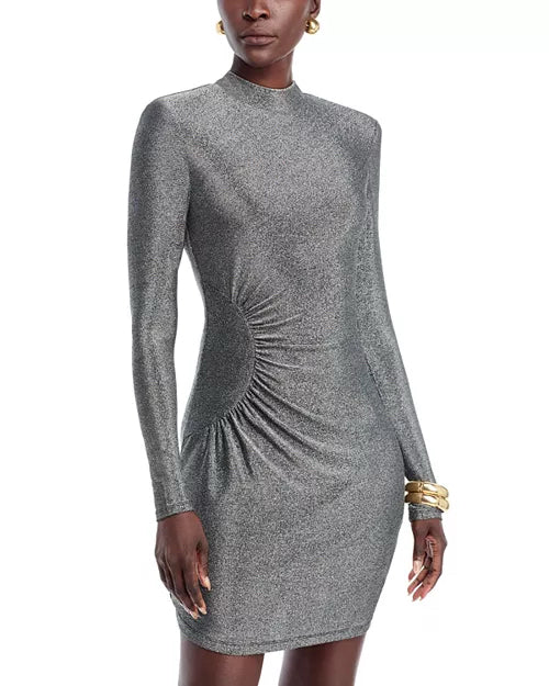 NWT Remy Brook Amarylis Metallic Mini Mock Neck LS Dress Sz M