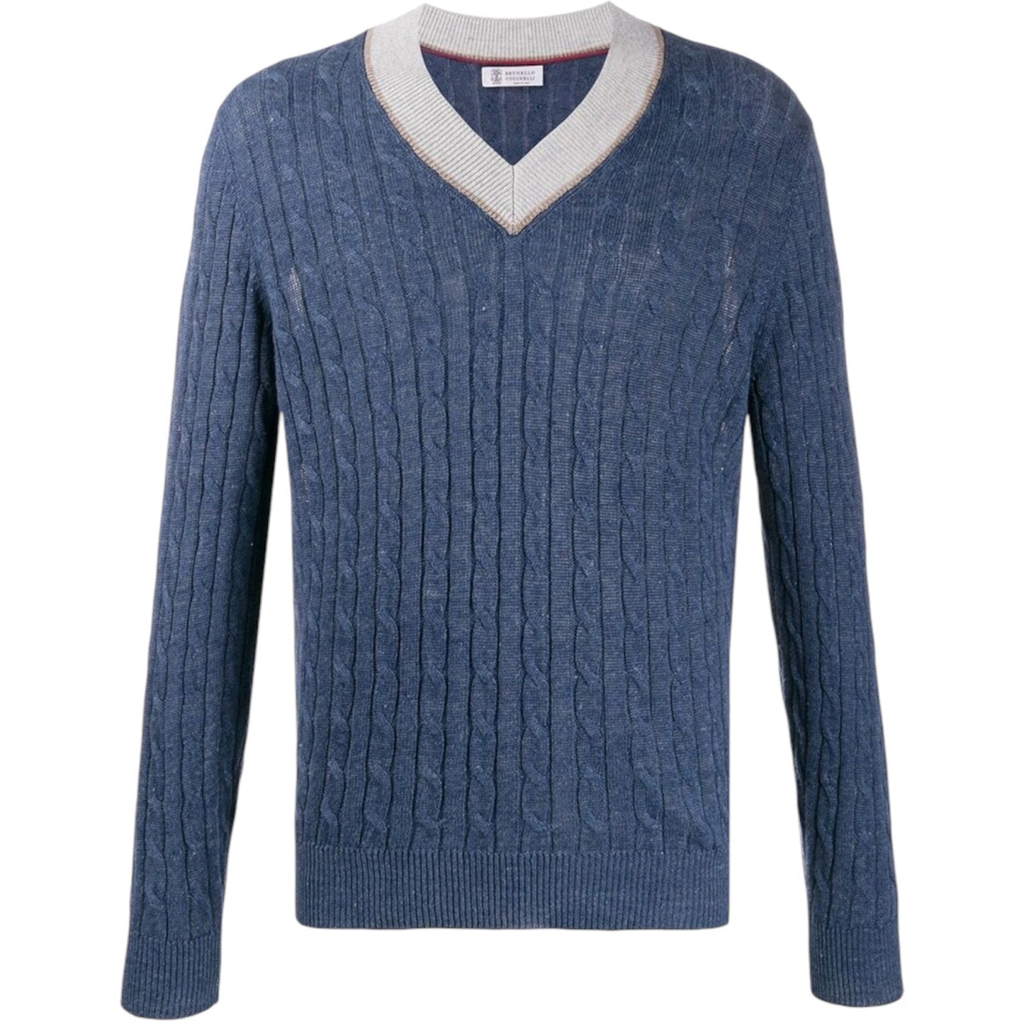 Brunello Cucinelli Men V Neck Cable Knit Blue Sweater Nwt Sz M