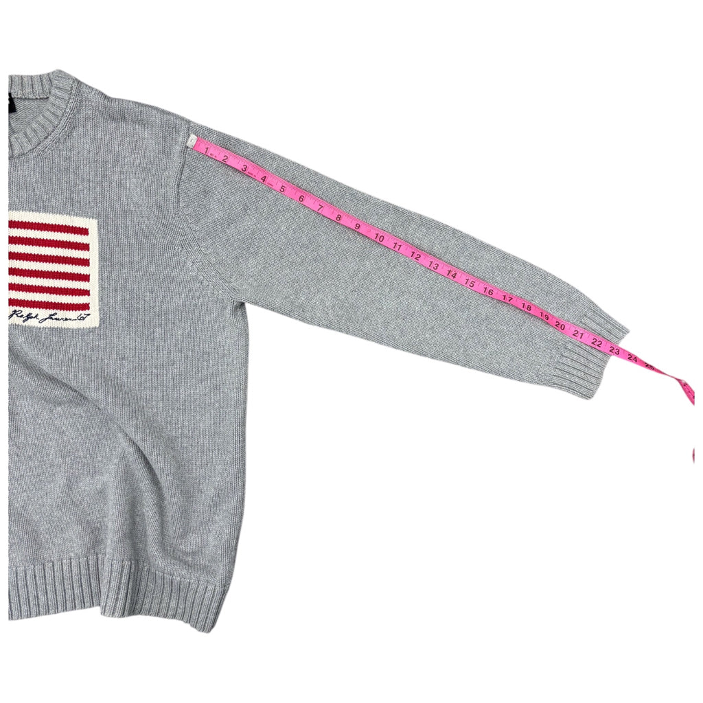 Polo Jeans Co Ralph Lauren Mens Y2k American Flag Gray Grey Knit Crewneck Pullover Sweater Sz L