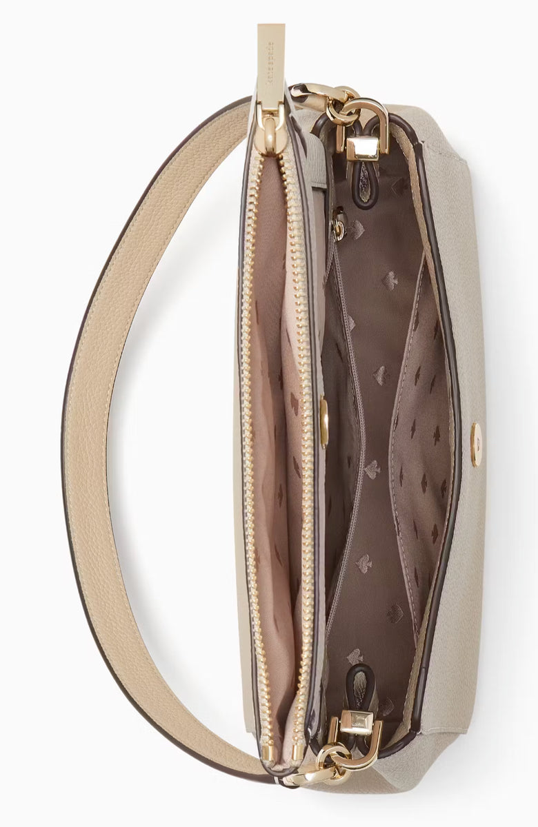 Kate Spade Beige White leila medium flap shoulder bag Tan Cream purse handbag
