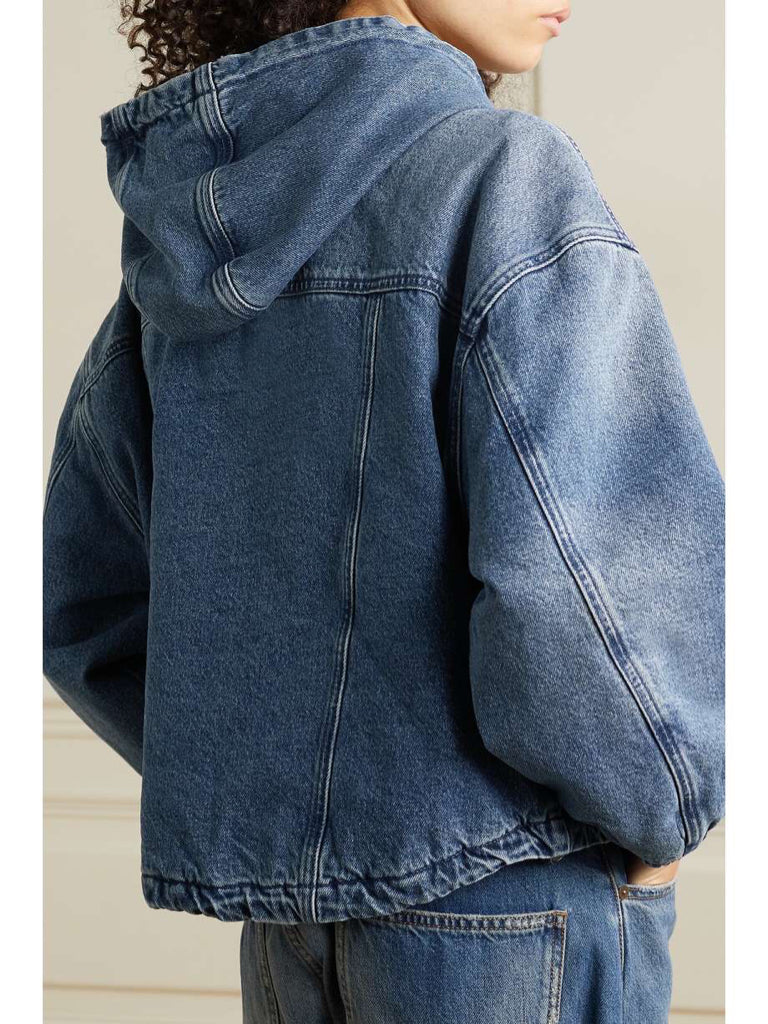 NWT Michae Micheal Kors Hooded Padded Denim Bomber Jacket Wms Sz S Indigo Blue