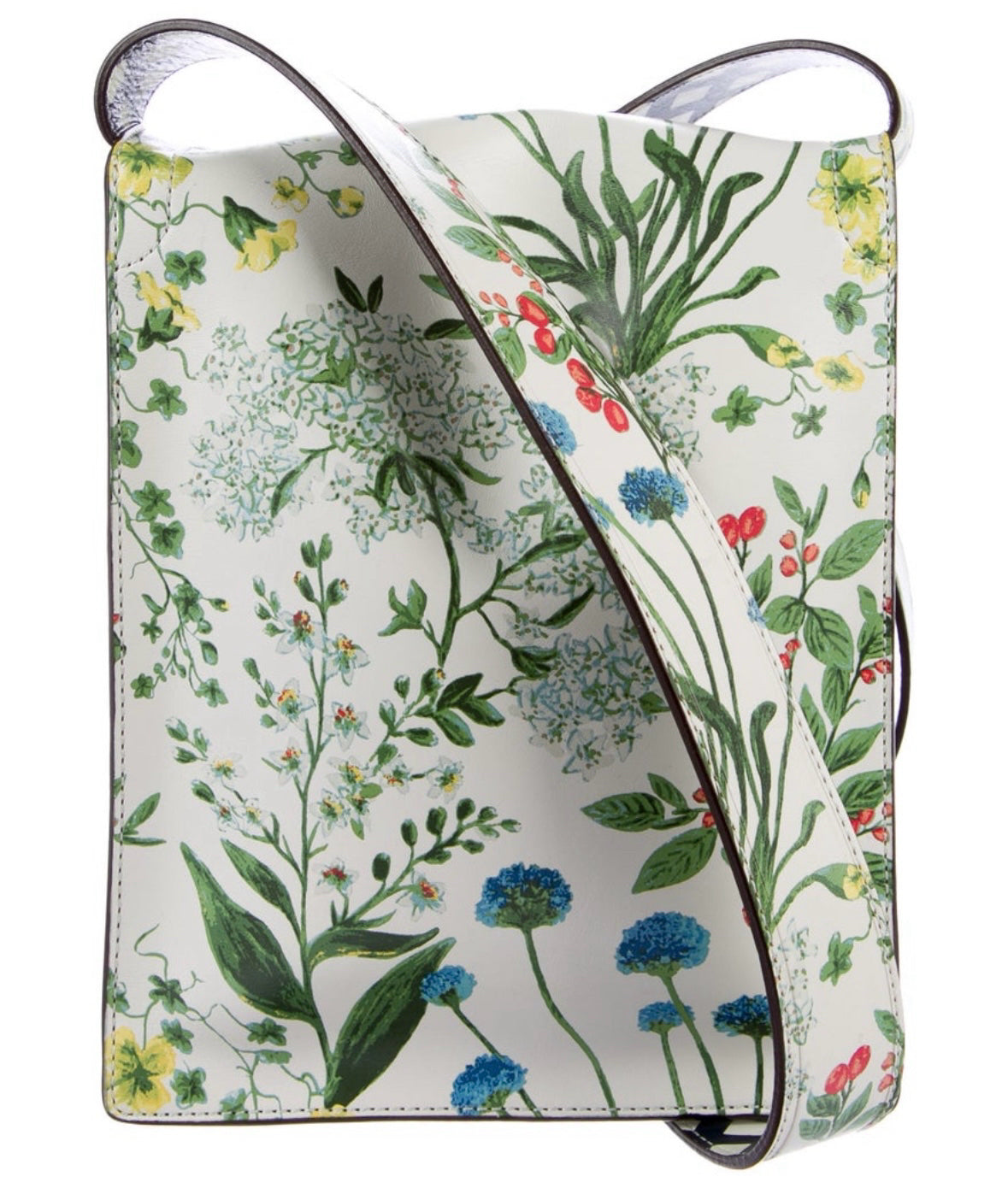 NYFW SS14 Tory Burch White Botanical Floral Print Messenger Bag Creme Crossbody