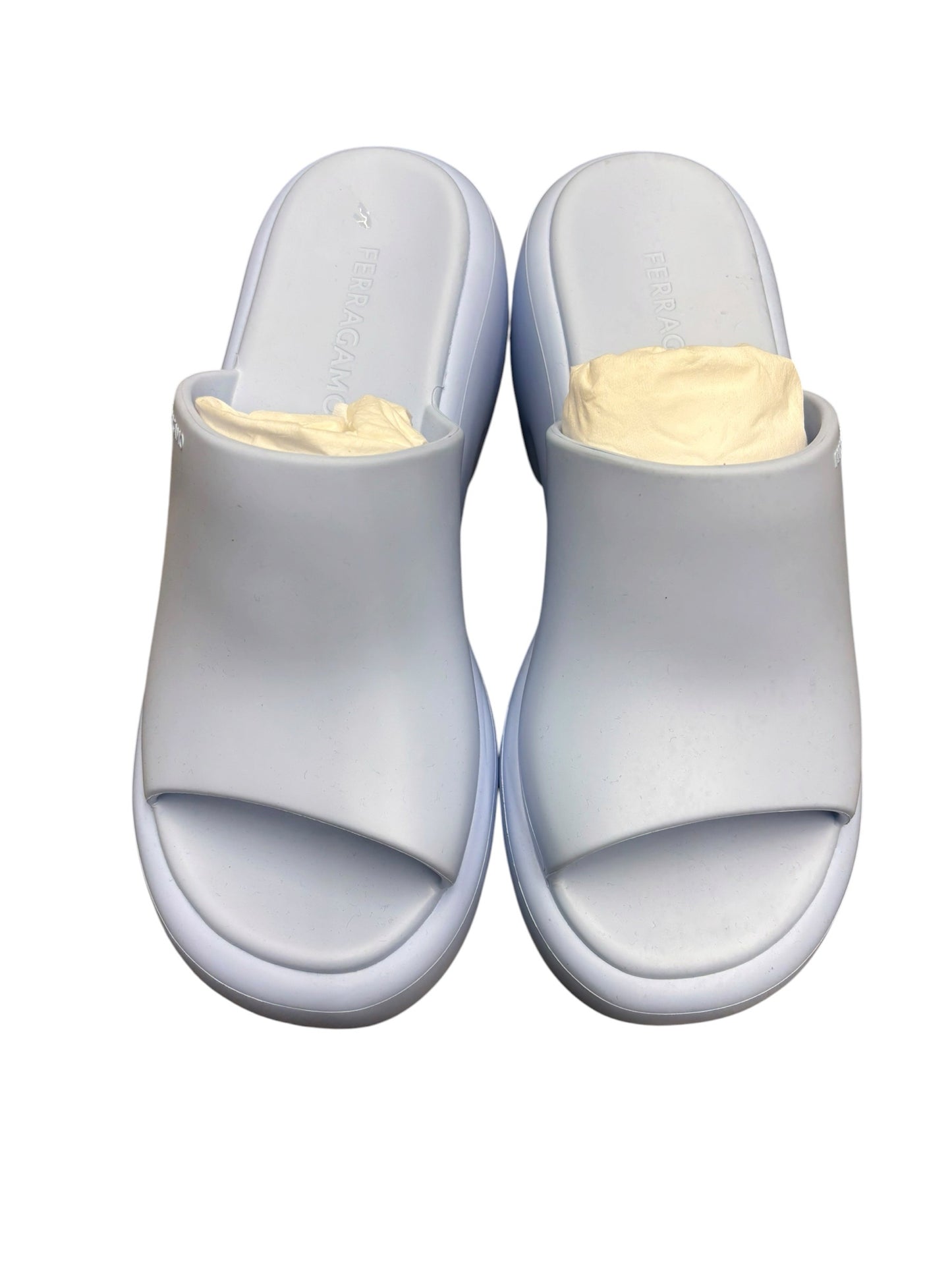 Salvatore Ferragamo Deva Platform Slide Sandals Light Blue Women Mule Sz 10