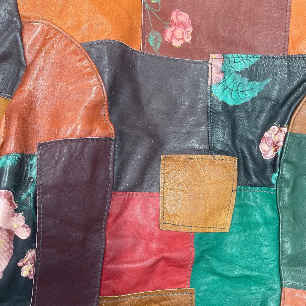 1960s Gandalf Vintage Leather 1960'S Vintage Leather Patchwork Floral Jacket – Multi-Color Women’s Size Small