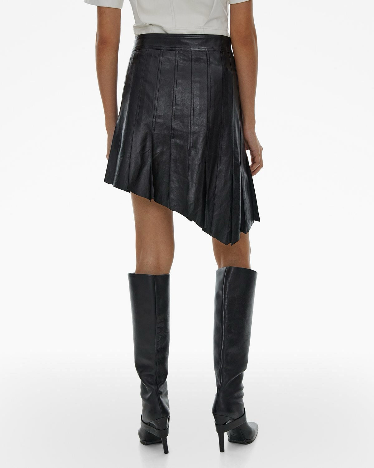NWT Helmut Lang Pleated Asymmetrical Black Leather Skirt Clubbing Y2K Designer M