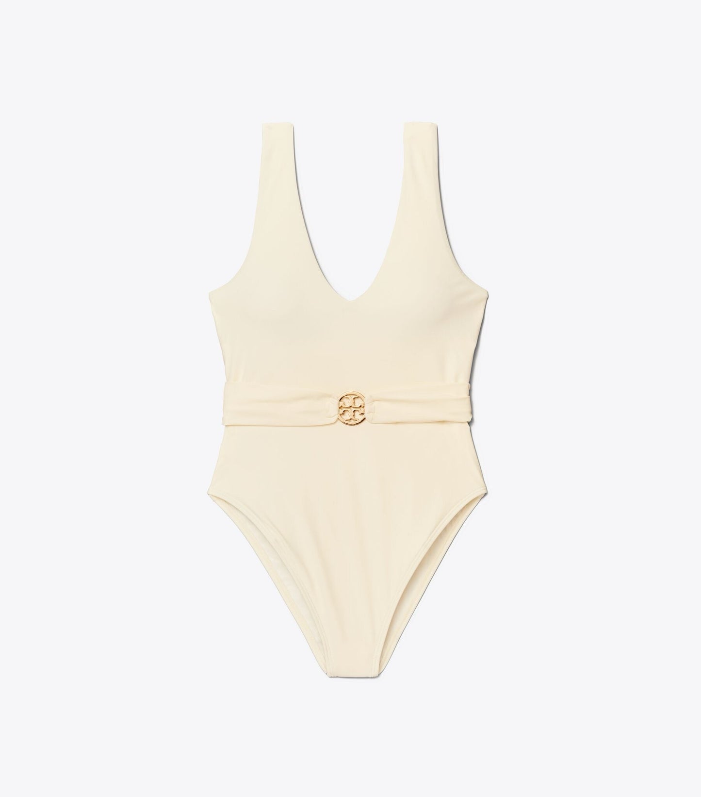 NWT Tory Burch Ivory Miller Plunge Belted One Piece White Swimsuit Wmns Sz S