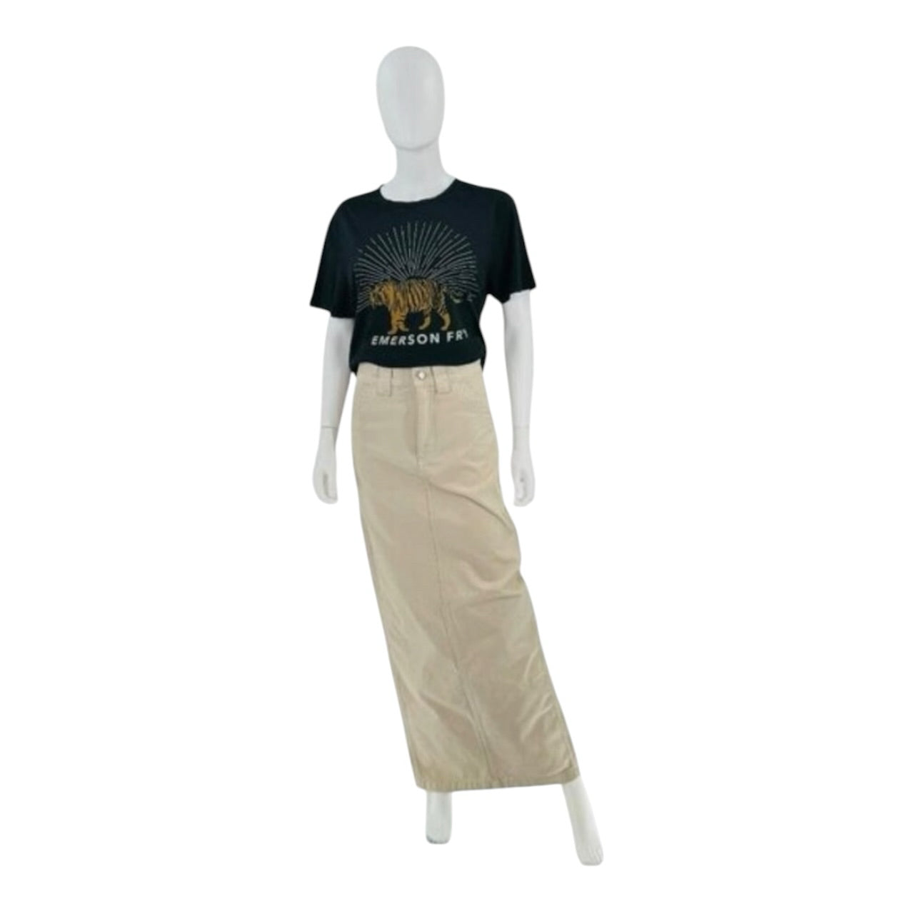 NWT Helsa Workwear Long Y2K Khaki Cream Cotton Casual Tan Maxi Skirt Sz S