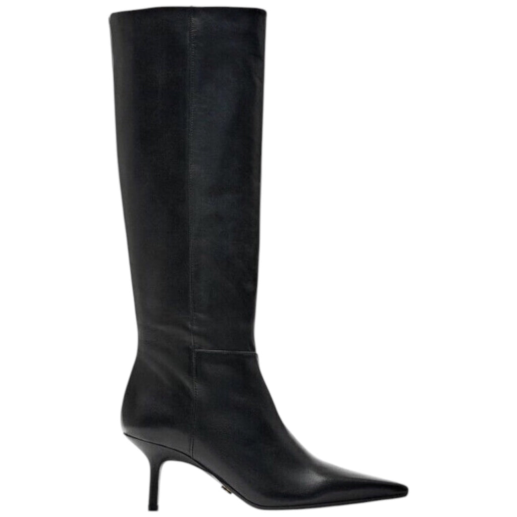 ZARA Y2K Black Leather Kitten Heel Knee High Calf Pointed Toe FW24 Sz 41 NWT