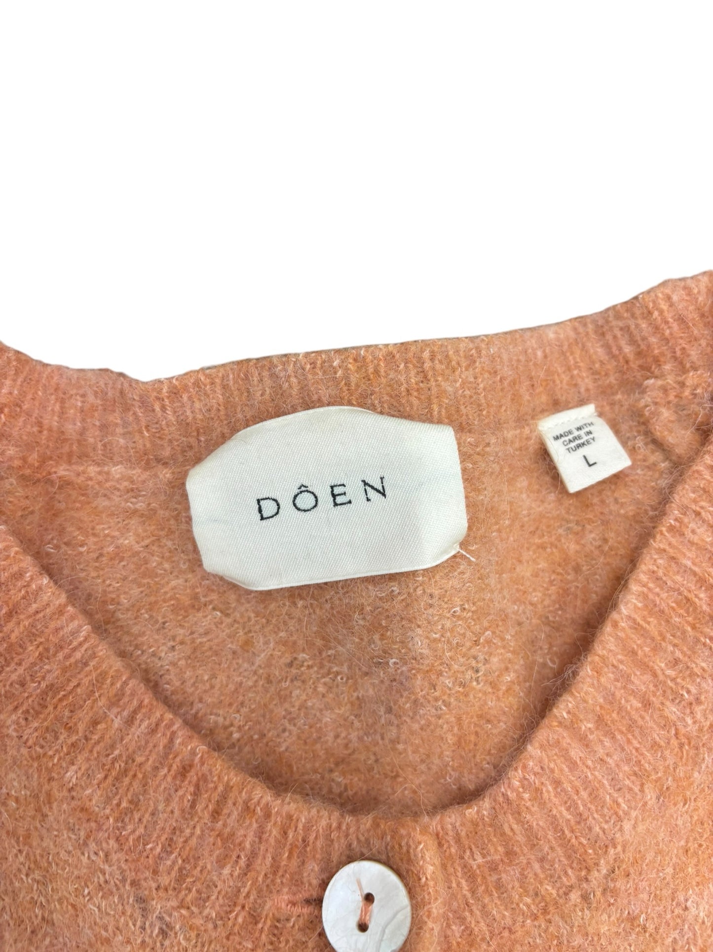 Doen Petra Cardigan Coral Alpaca Merino Wool Blend Crew Neck Shell Buttons Sz L