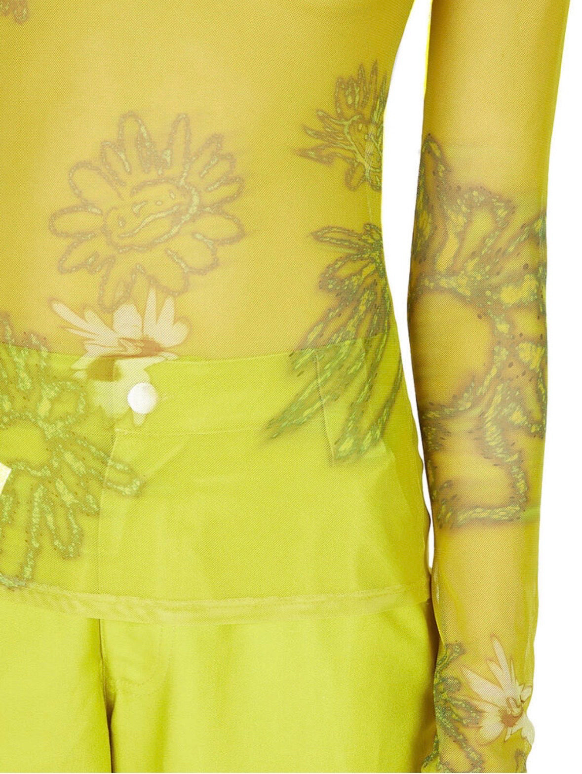 NWT Collina Strada Basically Green Mesh Cardio Nova Top Sz S LS Floral Mock Neck