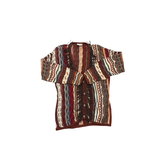 Coogi Vintage 90s Multicolored Textured Knit Fringe Me Cardigan Sweater Sz S