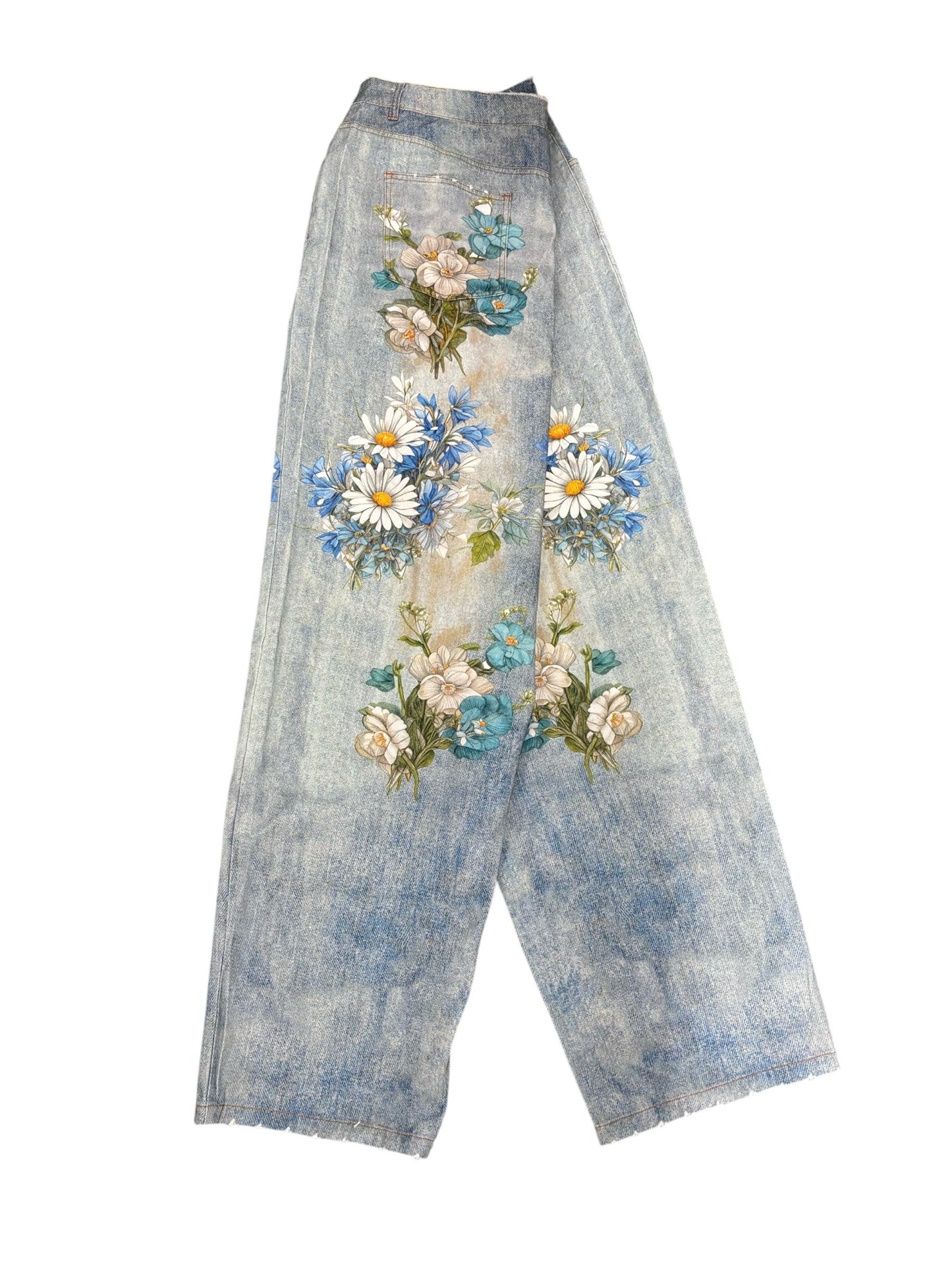 NWT Vale Forever Mns 38  Light Blue Garden Denim Jeans Floral Print Pants