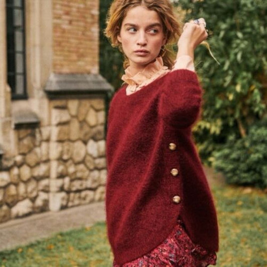 Archived Sezane Paul Sweater Jumper Cranberry Bordeaux Red Wool Kid Mohair Sz M