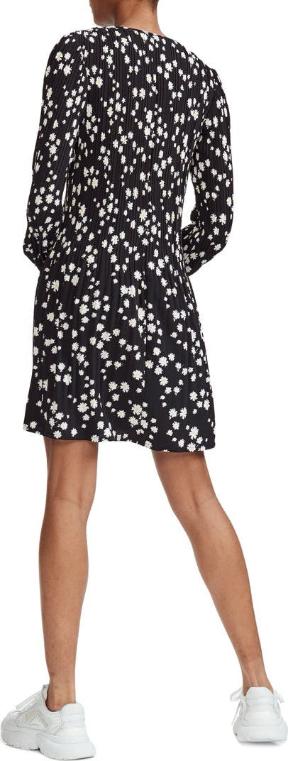 NWOT Maje Wmns Sz 1 Rockiz Daisy Print Long Sleeve Pleated Black Dress