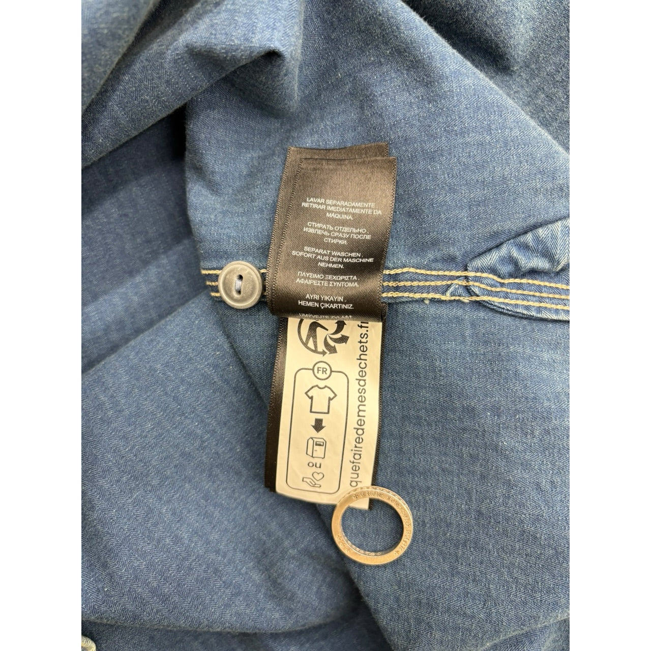 RRL Velvet Denim Pinstripe Fade Wash Blue Button Shirt Sz L