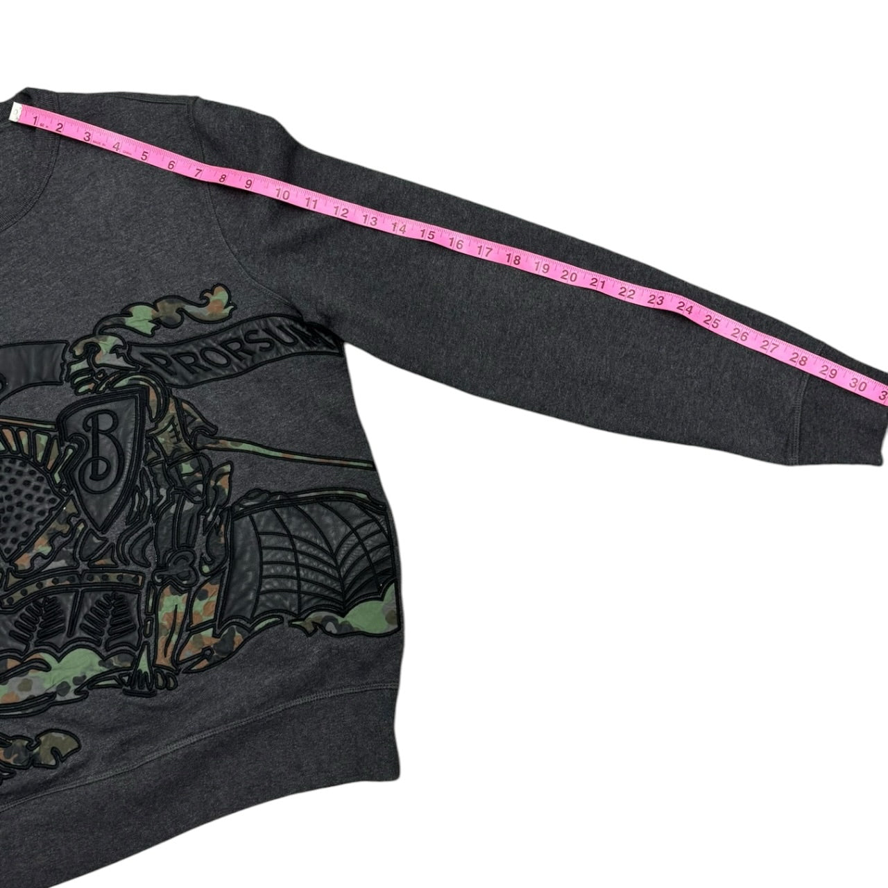Burberry Gray Camo Leather Equestrian Knight Crewneck Mns Sz M Charcoal Sweater