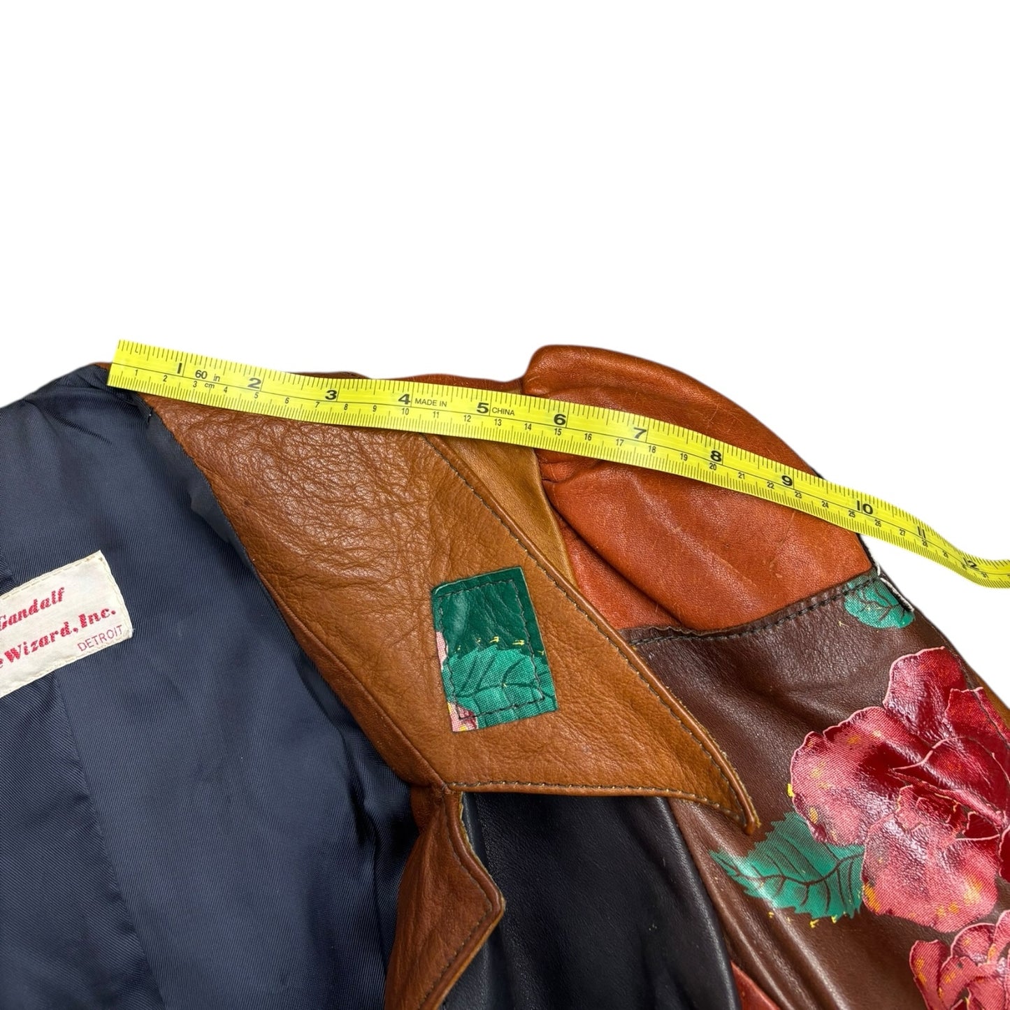 1960s Gandalf Vintage Leather 1960'S Vintage Leather Patchwork Floral Jacket – Multi-Color Women’s Size Small