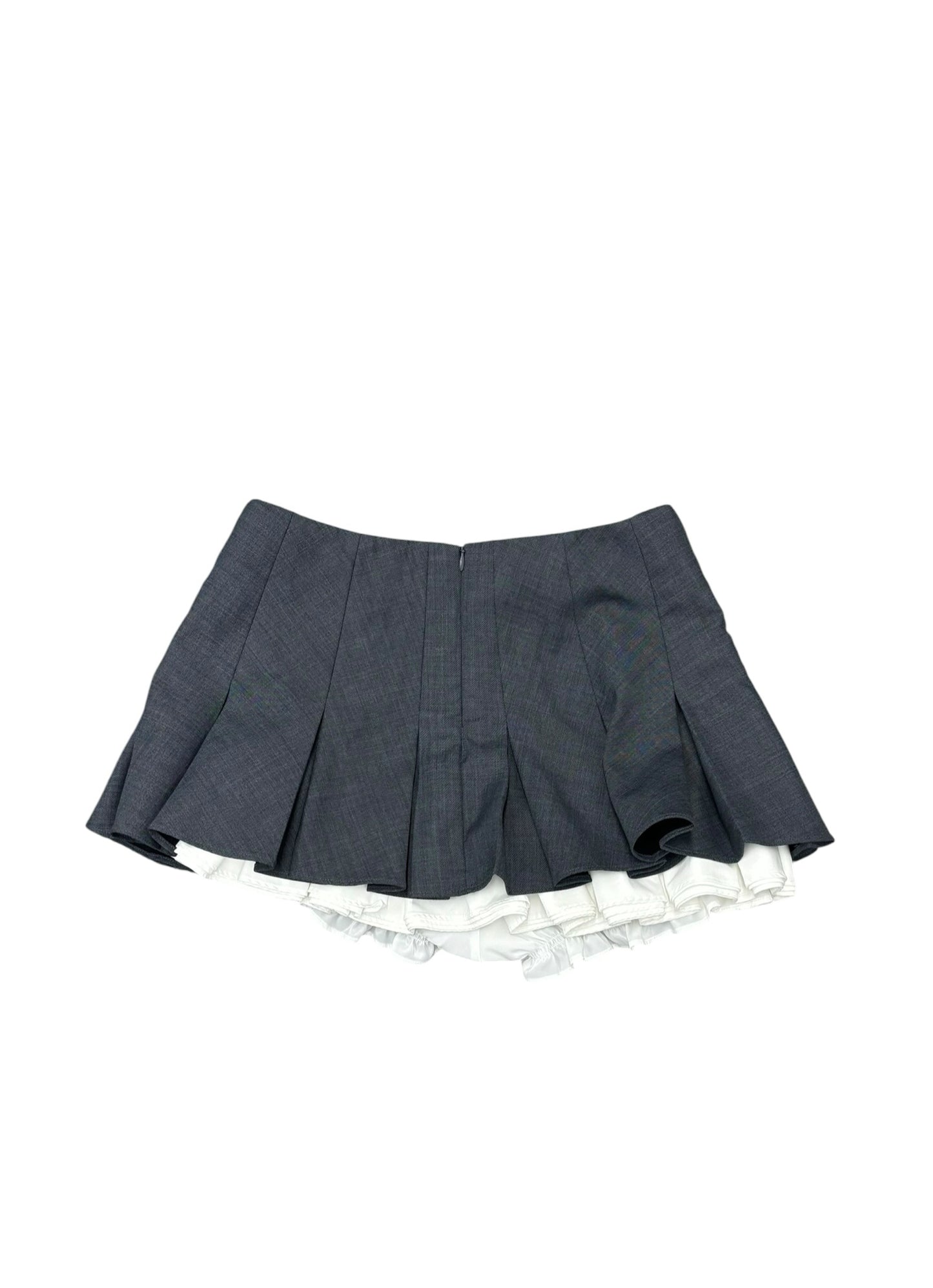 Shushu/Tong Wmns Sz 12 Gray Ruffled Layered Pleated Poplin Trimmed Miniskirt