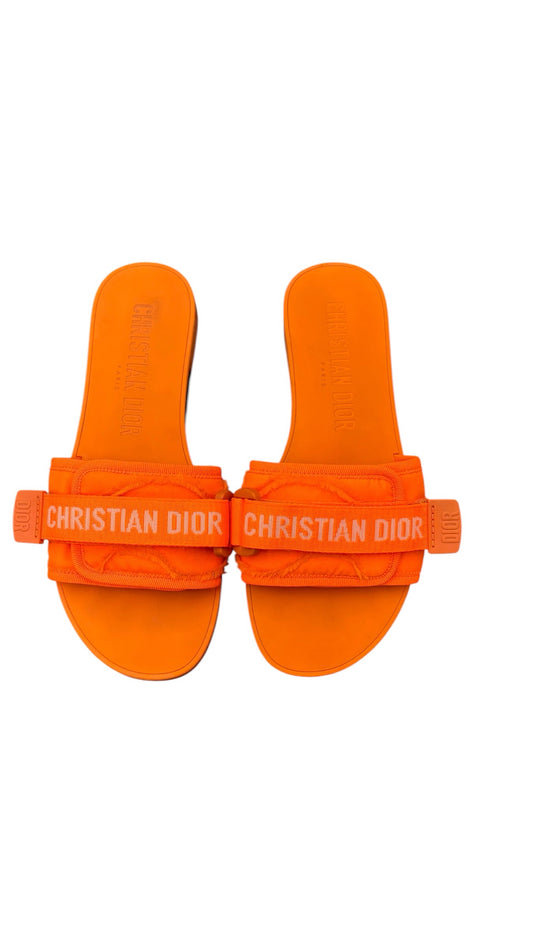 Christian Dior Orange Fluo Revolution Velcro Women Slides Sz 8