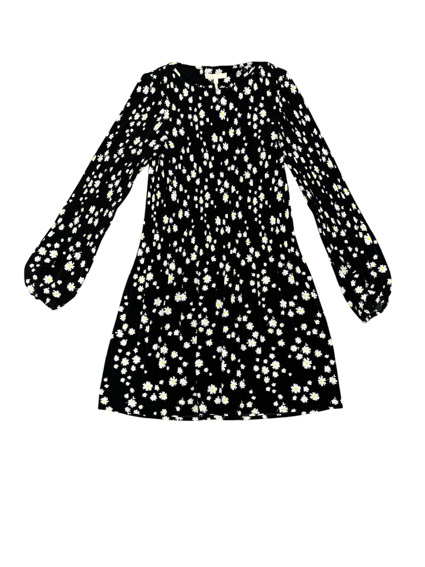 NWOT Maje Wmns Sz 1 Rockiz Daisy Print Long Sleeve Pleated Black Dress