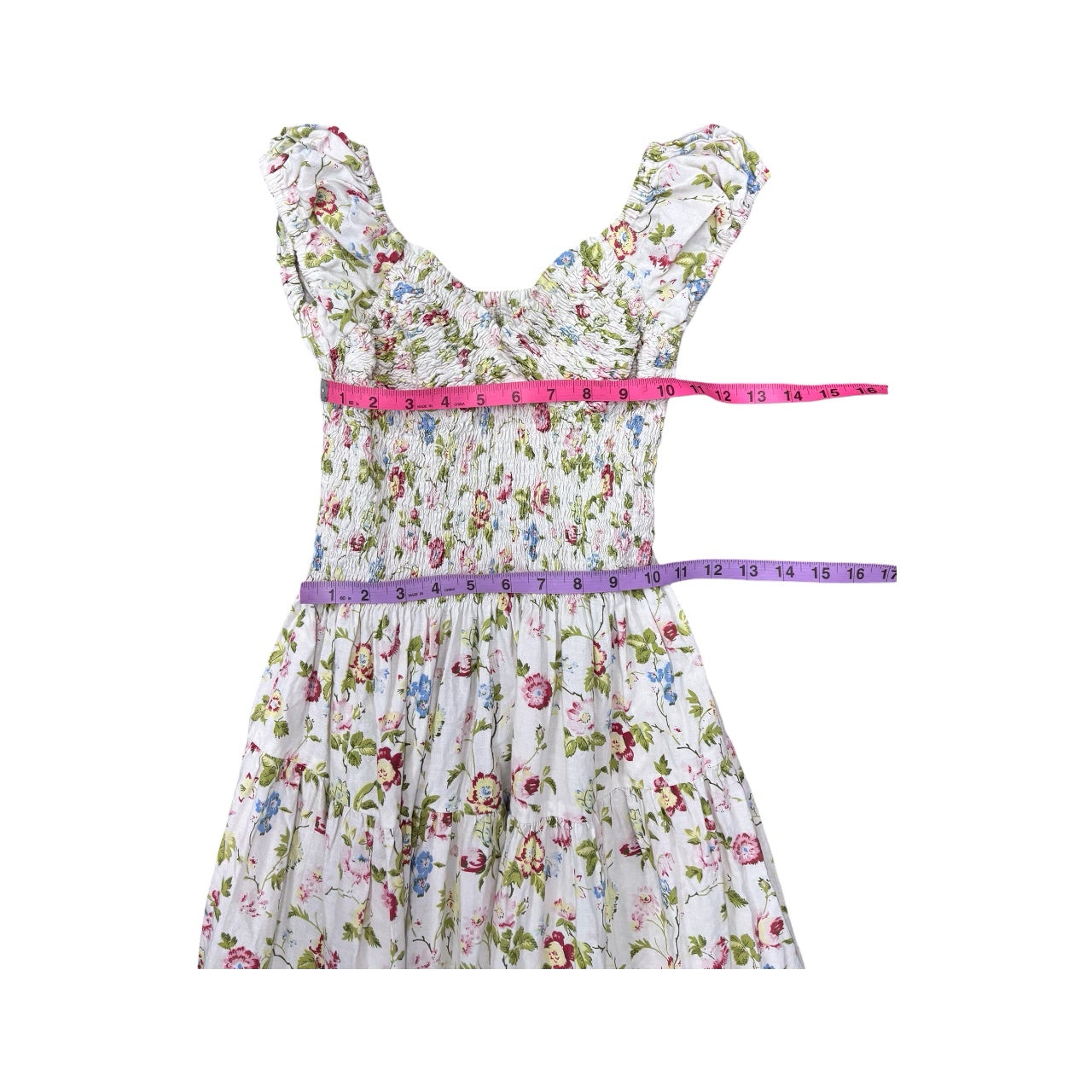 CB POSITANO Y2K White Pleated Floral Maxi Dress Sz XS