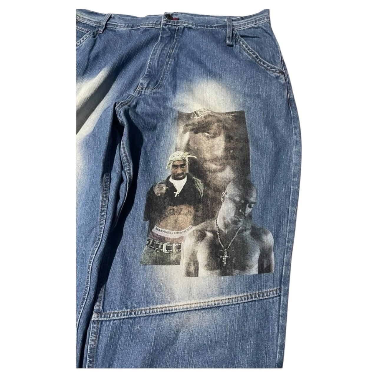 Y2K Rare Makaveli JNCO-Like Tupac Graphic Medium Wash Blue Jeans Sz 42x34
