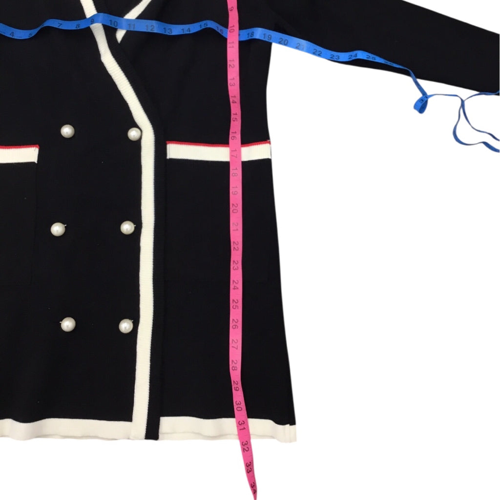 Zara Black Knit White Constrasting Pearl Button Women Cardigan Sz S NWT