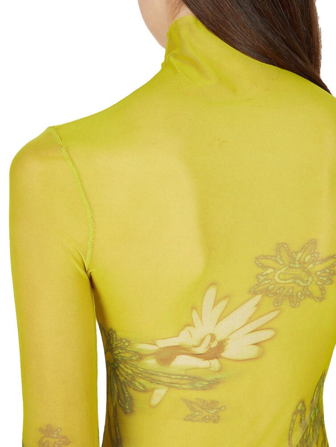 NWT Collina Strada Basically Green Mesh Cardio Nova Top Sz S LS Floral Mock Neck