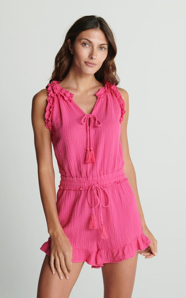 NWT SUNDAYS Hot Pink Sleeveless Mini Ruffle Siri Romper Dress Sz M